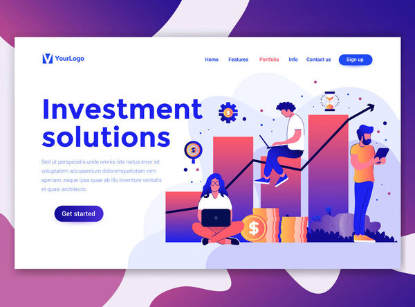 Landing page template of Investment solutions. Modern flat design concept of web page design for website and mobile website. Easy to edit and customize. Vector illustration