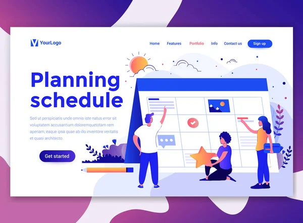 Zielseite Vorlage Der Planung Zeitplan Modernes Flaches Designkonzept Für Die — Stockvektor