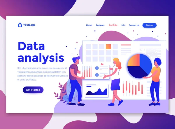 Landing Paginasjabloon Van Data Analyse Moderne Platte Ontwerpconcept Van Ontwerpen — Stockvector