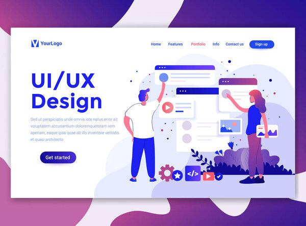 Шаблон страницы посадки Ui / Ux Design. Современная концепция дизайна сайта и мобильного веб-сайта. Легко редактировать и хранить. Векторная иллюстрация

