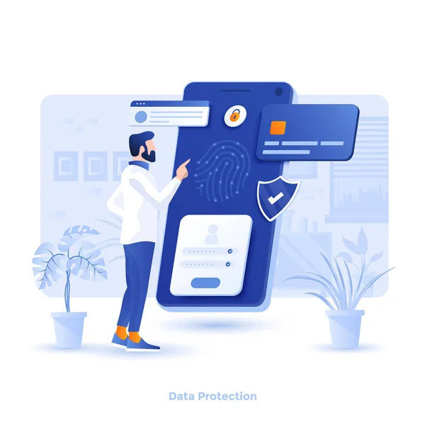 Flat color Modern Illustration design - Data Protection — Stock Vector