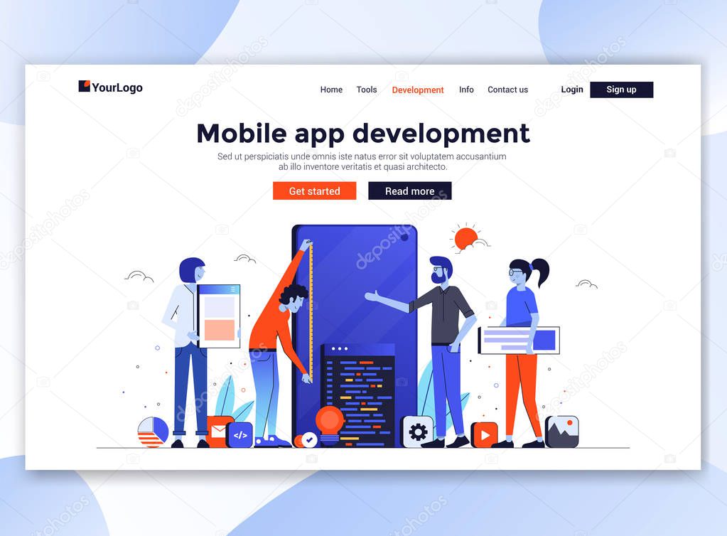 Flat Modern design of website template - Mobile app development