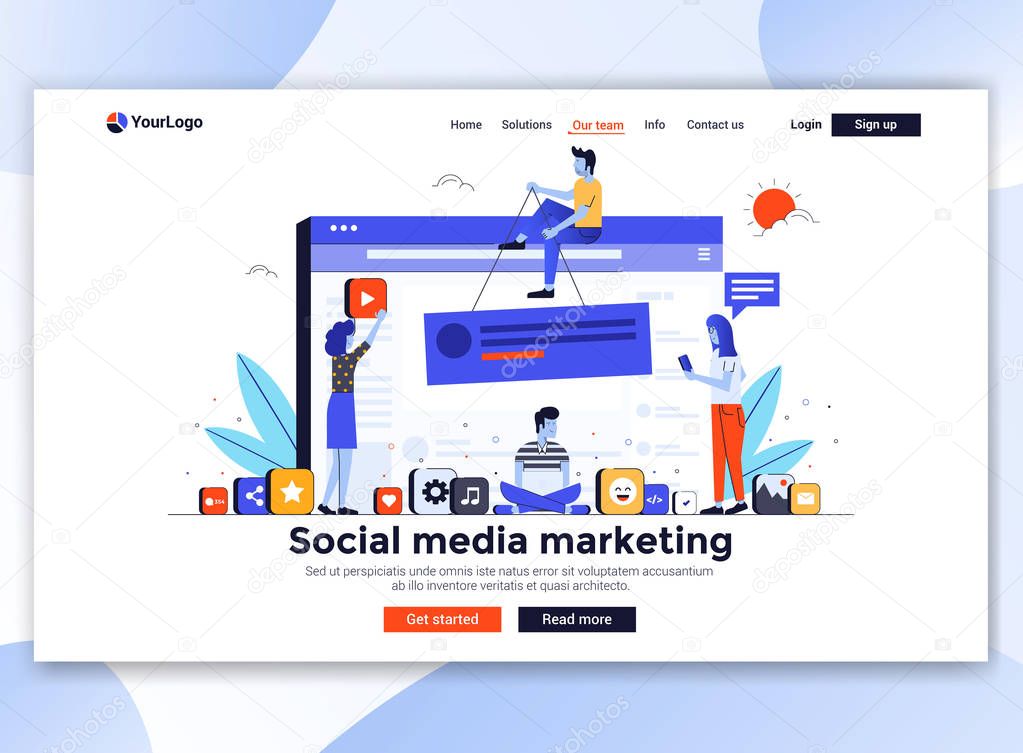 Flat Modern design of website template - Social media marketing