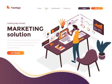 Düz renk modern Izometrik konsept Illustration-pazarlama sol