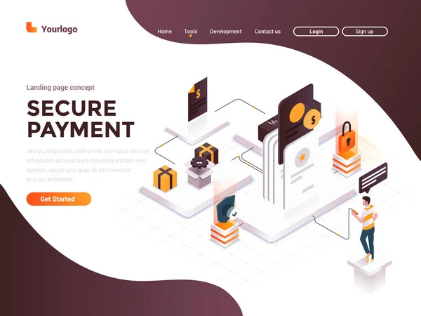 Ilustración de concepto isométrico moderno de color plano - Paymen seguro — Archivo Imágenes Vectoriales