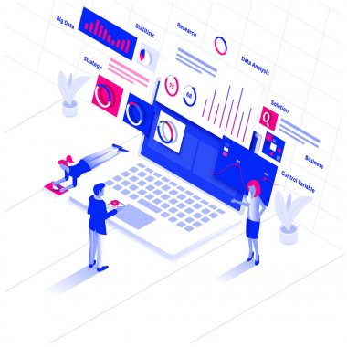 Düz renk Modern İzometrik İllüstrasyon tasarımı - Veri Analizi