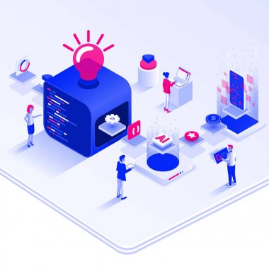 Düz renk Modern Isometrik İllüstrasyon tasarımı - App Developmen