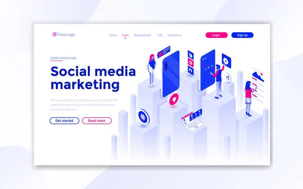 Flat Design moderno del modello di sito web - Social media — Vettoriale Stock