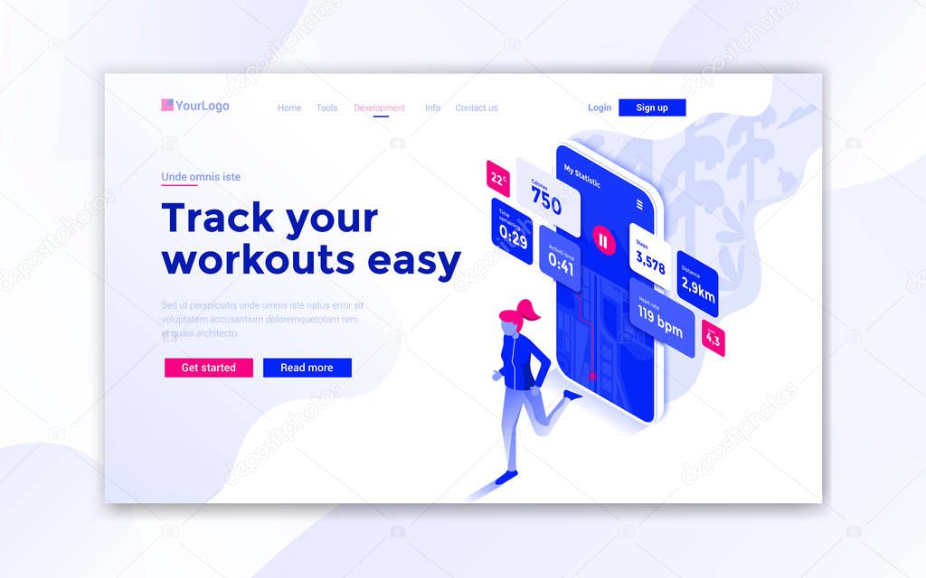 Flat Modern design of website template - Track your workouts eas