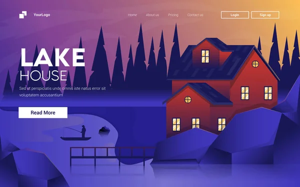 Plat modern design illustratie van Lake House — Stockvector