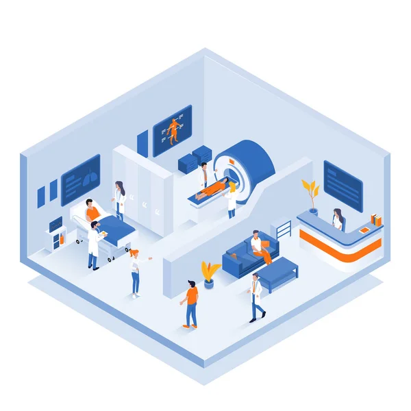 Infográficos Isométricos Clínica Médica Virtual Com Quartos Conceito Inovador Saúde — Vetor de Stock