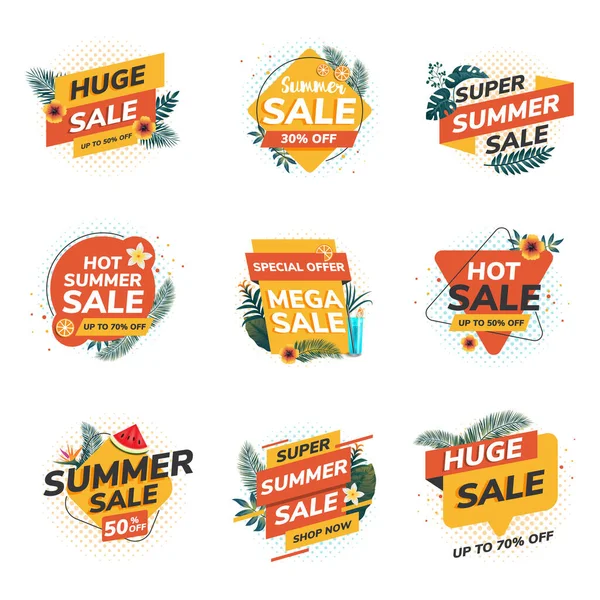 Collection Summer Sale Discount Styled Origami Banners Labels Tags Emblems — 스톡 벡터