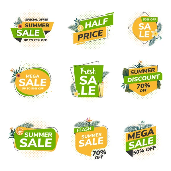 Collection Summer Sale Discount Bannières Origami Style Étiquettes Tags Emblèmes — Image vectorielle