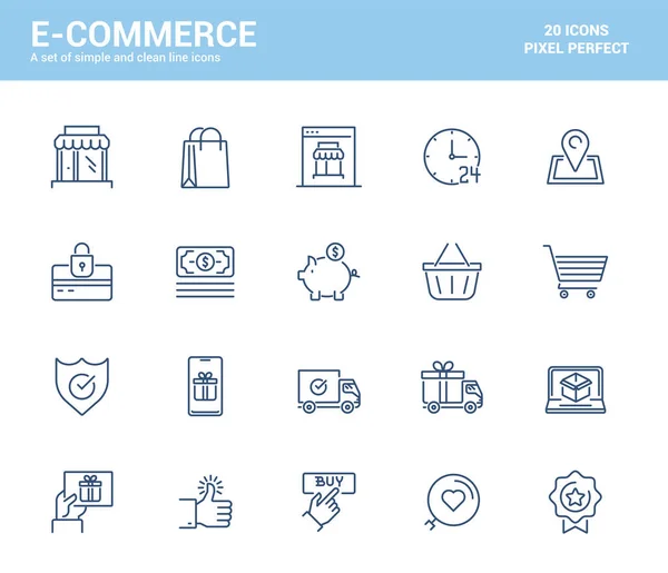 Eenvoudige Set Van Commerce Line Pictogrammen Commerce Online Winkelen Levering — Stockvector