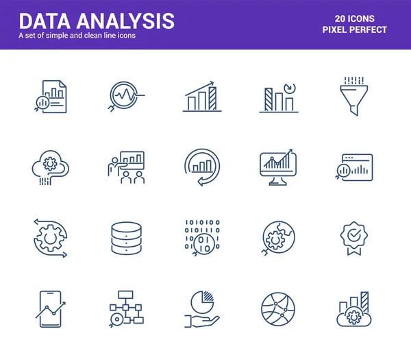 Jednoduchá Sada Ikon Řádku Analýzy Dat Data Big Data Optimalizace — Stockový vektor