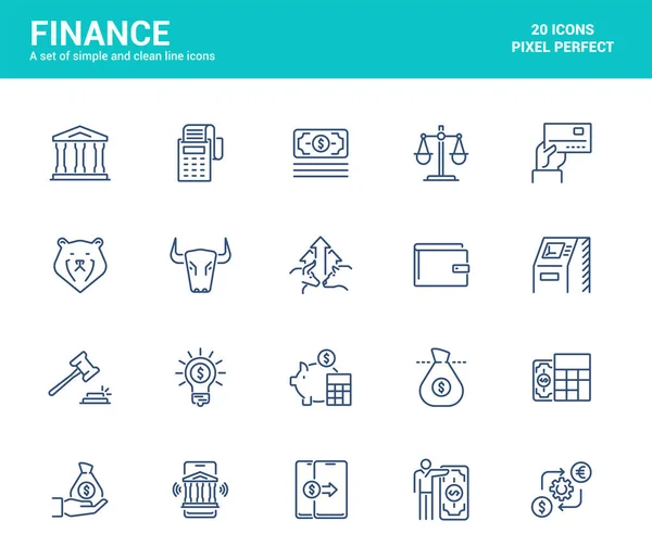 Simple Set Finance Line Icons Commerce Investment Stock Market Banking — Stock Vector
