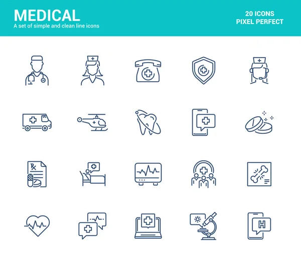 Simple Set Midical Healthcare Line Icons Online Healthcare Treatment Doctor — Stock Vector