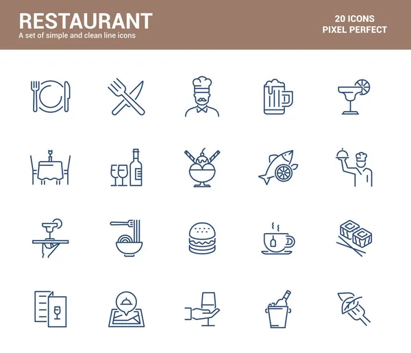 Простий Набір Піктограм Лінії Ресторану Їжа Напої Вино Пустеля Тощо — стоковий вектор