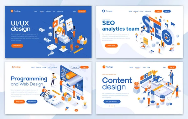 Set Landing Page Design Sablonok Seo Web Design Development Content — Stock Vector