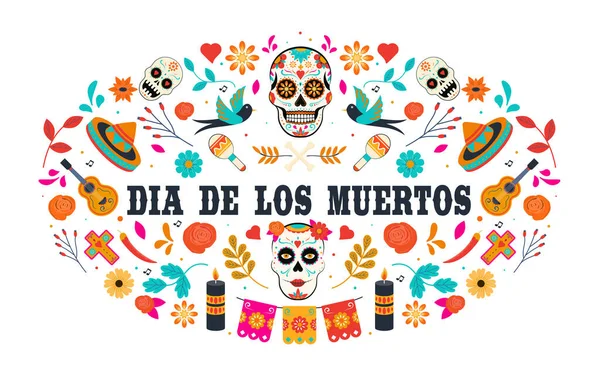 Jour Des Morts Dia Los Muertos Bannière Aux Fleurs Mexicaines — Image vectorielle