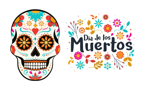 Jour Des Morts Dia Los Muertos Bannière Aux Fleurs Mexicaines — Image vectorielle