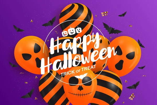 Happy Halloween Banner Template Balloons Frame Text Can Used Party — Stock Vector