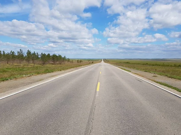 Empty Asphalt Road Steppe — Stock Photo, Image