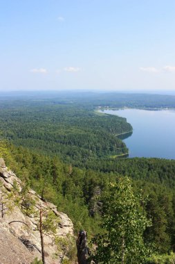 Taş sırttan Sibirya Taygası manzarası