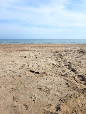 Büyük bir deniz dalgası olan kumlu sahil.