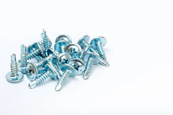 Pile Long Woodworking Screws White Background — Stock Photo, Image