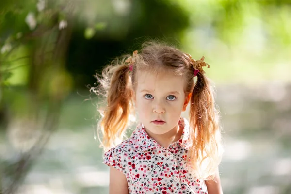 Kleines Nettes Mädchen Das Sommerpark Freien Spazieren Geht — Stockfoto