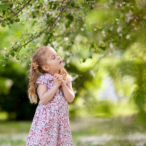 Маленькая Симпатичная Девочка Гуляющая Летнем Парке Открытым Небом — стоковое фото