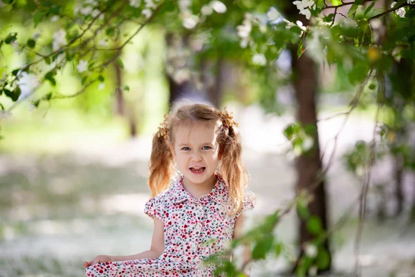 Małe Słodkie Dziewczyny Spaceru Parku Lato Odkryty — Zdjęcie stockowe