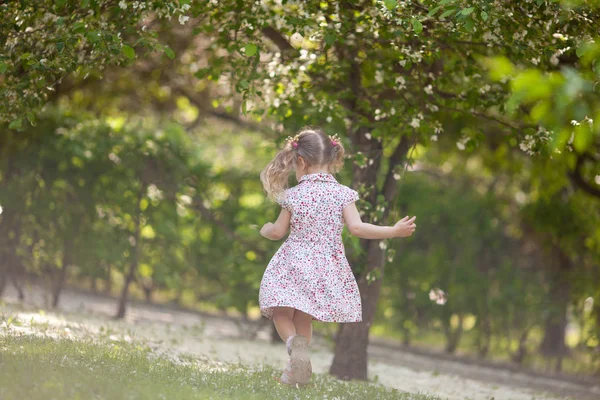 Kleines Nettes Mädchen Das Sommerpark Freien Spazieren Geht — Stockfoto