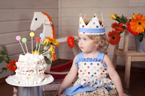 Happy Fancy Beautiful Cute Baby Girl Celebrates Birthday Fun Birthday — Stock Photo, Image