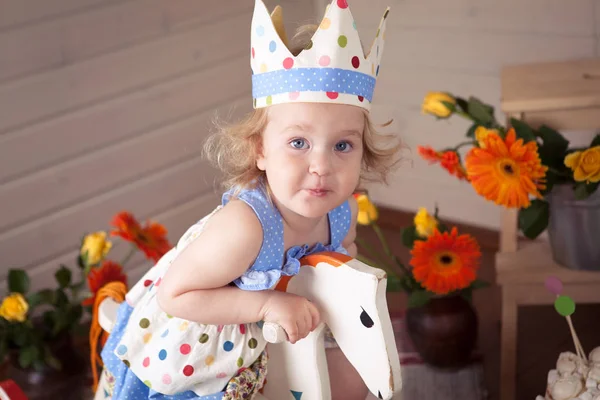 Gelukkig Fancy Mooi Schattige Babymeisje Viert Verjaardag Leuke Verjaardag Met — Stockfoto