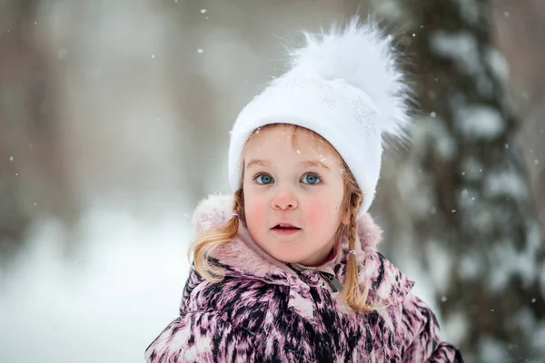 Menina Passeio Parque Inverno Livre — Fotografia de Stock