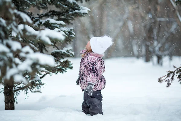 Bambina Piedi Nel Parco Invernale All Aperto — Foto Stock