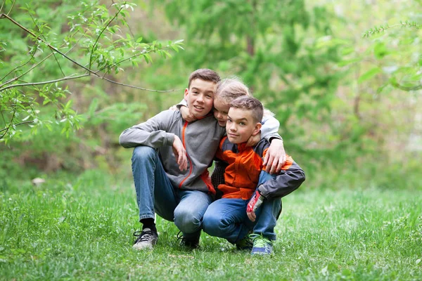 妹と夏の公園で兄弟の肖像画 子供たちは自然 屋外で歩く — ストック写真