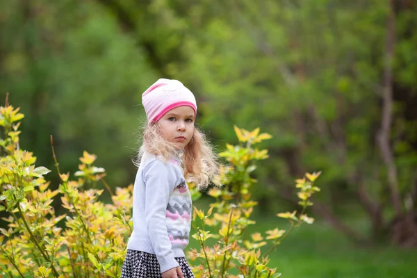Маленька Мила Дівчинка Гуляє Літньому Парку Відкритому Повітрі — стокове фото