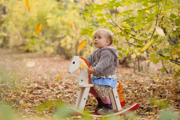 Pequeña linda chica hermosa elegante camina en el parque de otoño —  Fotos de Stock