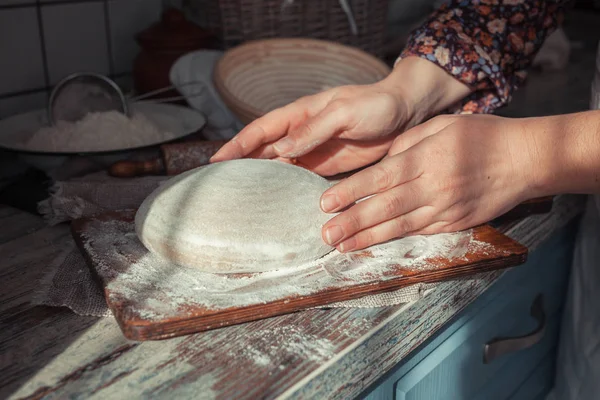 Baking ingredients placed on wooden table, ready for cooking. Concept of food preparation, Making bread at home, kitchen on background.