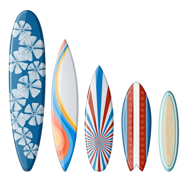 Set Van Surfplanken Met Originele Plat Ontwerp Met Kleur Afdrukken — Stockvector