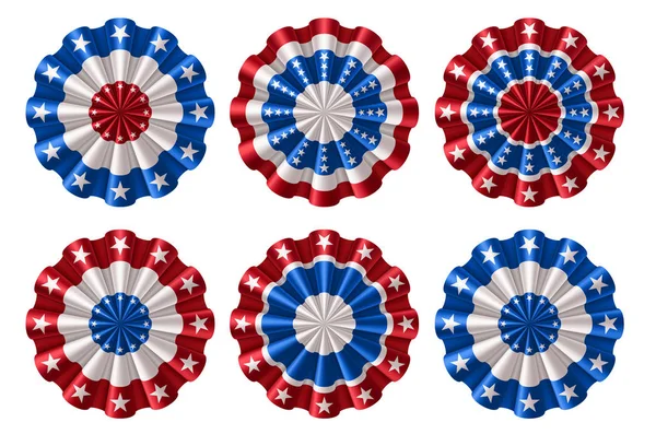 Set American Bunting Rosette Decoration Elements Eps Contains Transparency — Stock Vector