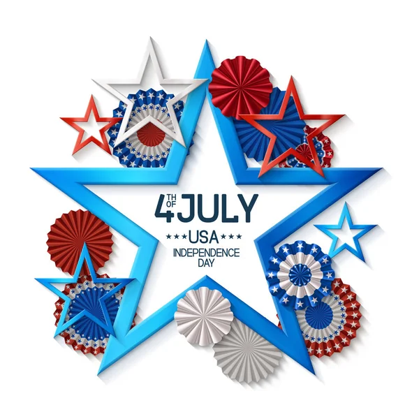 7月4日背景与星形框架 在白色背景 星和花环 在美国国旗颜色 设计贺卡和海报 Eps 包含透明度 — 图库矢量图片