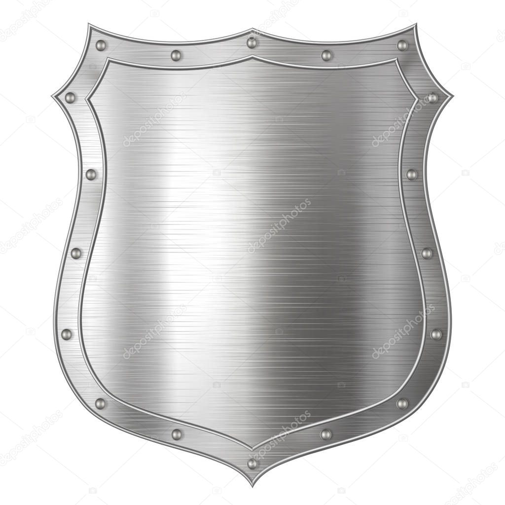 Realistic metal shield, weapon icon, element for coat of arms, EPS 10 contains transparency.
