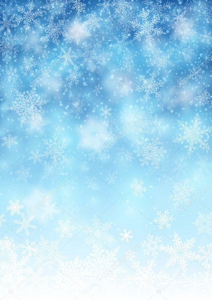 Illustration of snowfall, background for christmas and new year greeting cards, and invitations, and winter holiday season. EPS 10 contains transparency.