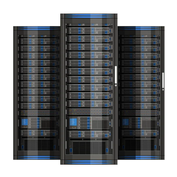 Tre Rack Server Con Attrezzature Data Center Sfondo Bianco Illustrazione — Vettoriale Stock