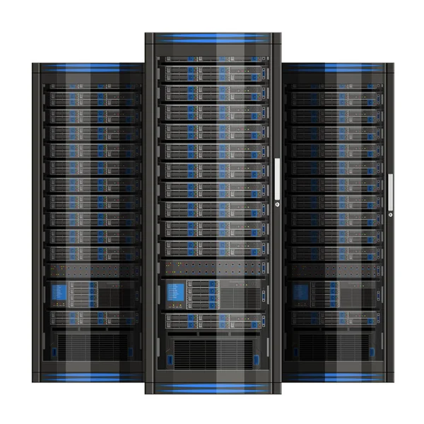 Três Racks Servidor Com Equipamento Data Center Fundo Branco Ilustração —  Vetores de Stock