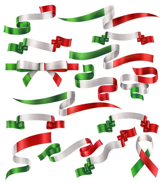 Set Italian Mexican Flag Ribbons Vector Collection Decorative Elements Banners — Stock Vector